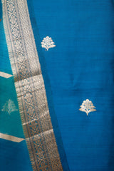 Sapphire Blue Handwoven Chiniya Silk Dress Material at Chinaya