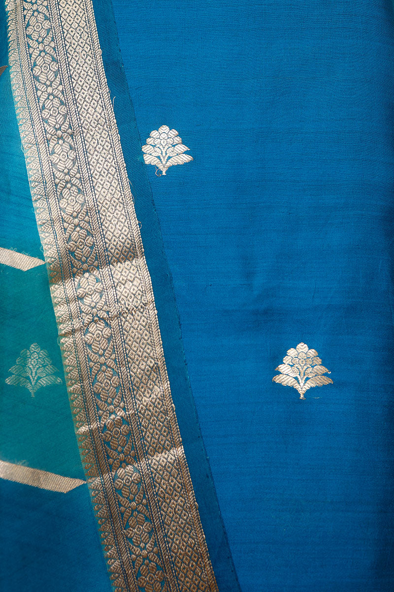 Sapphire Blue Handwoven Chiniya Silk Dress Material at Chinaya