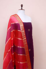 Deep Purple Handwoven Chiniya Silk Co-ord  Dress Material at Chinaya
