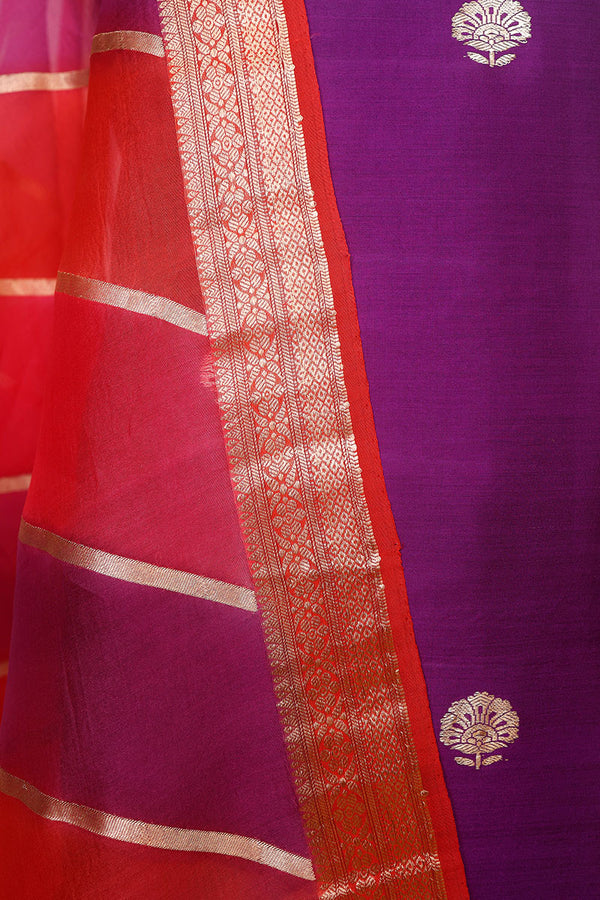 Deep Purple Handwoven Chiniya Silk Co-ord  Dress Material at Chinaya