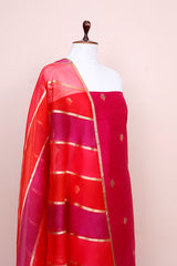 Fuscia Pink Handwoven Chiniya Silk  Co-ord Dress Material at Chinaya