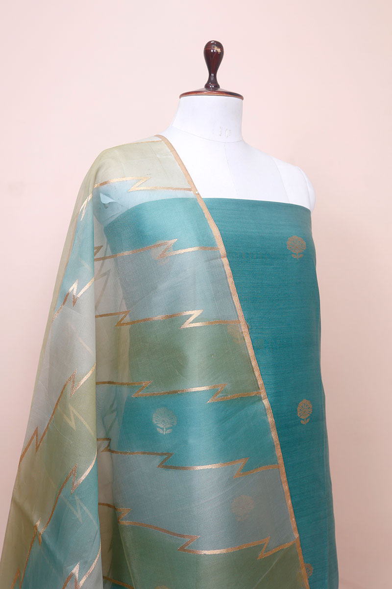 Baby Blue Handwoven Chiniya Silk Co-ord  Dress Material at Chinaya