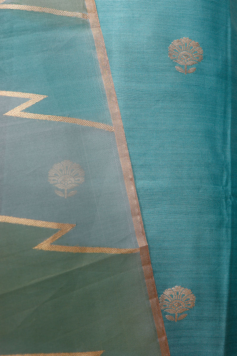 Baby Blue Handwoven Chiniya Silk Co-ord  Dress Material at Chinaya