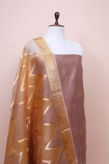Raw Umber Brown Handwoven Chiniya Silk Co-ord  Dress Material at Chinaya
