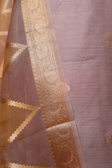 Raw Umber Brown Handwoven Chiniya Silk Co-ord  Dress Material at Chinaya