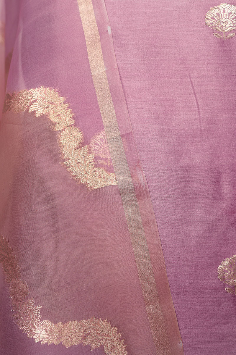 Rust Mauve Handwoven Chiniya Silk Co-ord Dress Material at Chinaya