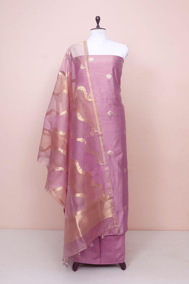 Rust Mauve Handwoven Chiniya Silk Co-ord Dress Material at Chinaya