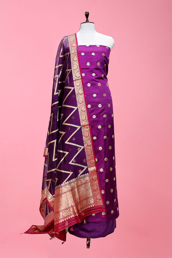 Voilet Handwoven Chiniya Silk Dress Material