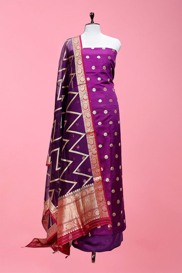 Voilet Handwoven Chiniya Silk Dress Material