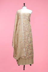 Brown Embroidered Linen Dress Material At Chinaya Banaras 