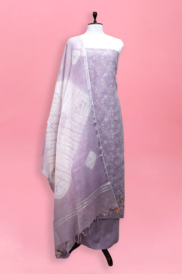 Purple Embroidered Linen Suit Set At Chinaya Banaras