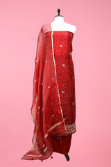 Red Embellished Organza Silk Suit Set At Chinaya Banaras