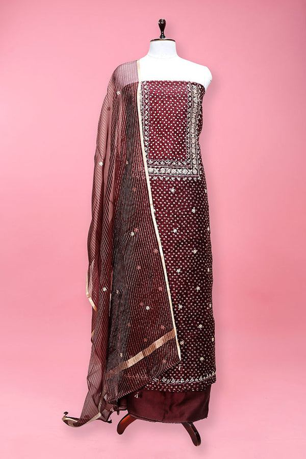 Brown  Embellished Organza Silk Suit Set At Chinaya Banaras