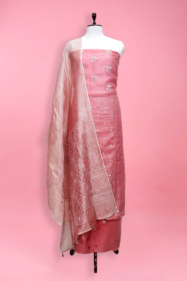 Pink Organza Silk Suit Set At Chinaya Banaras