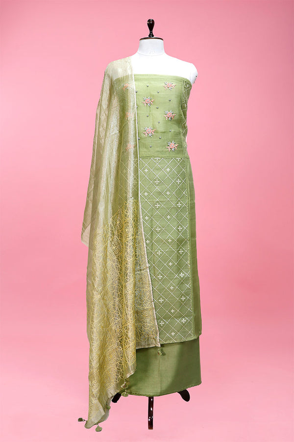 Green Embellished Organza Silk Suit Set At Chinaya Banaras