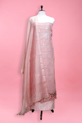 Mauve Embellished Organza Silk Dress Material