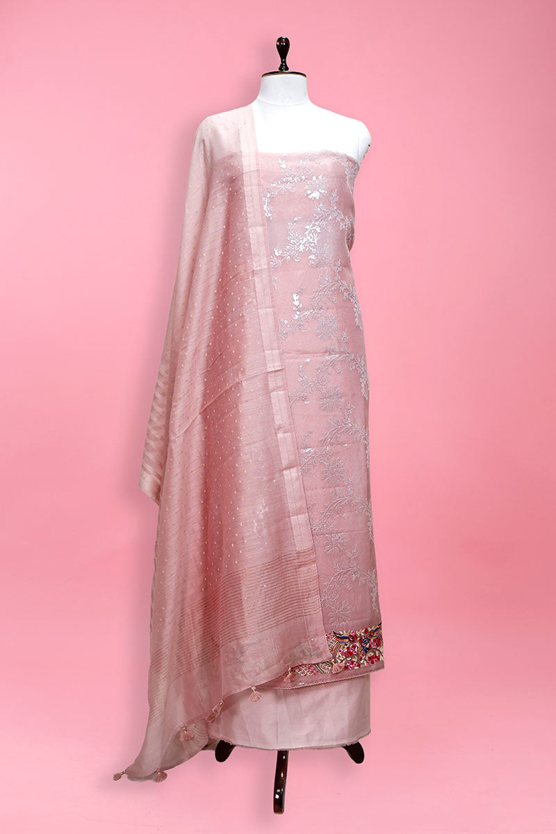 Mauve Embellished Organza Silk Dress Material