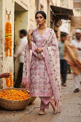 Cherry Blossom Pink Geometrical Printed Organza Silk Dress Material