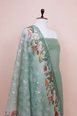 Sage Green Woven Organza Silk Dress Material - Chinaya Banaras