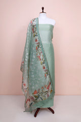 Sage Green Woven Organza Silk Dress Material By Chinaya Banaras