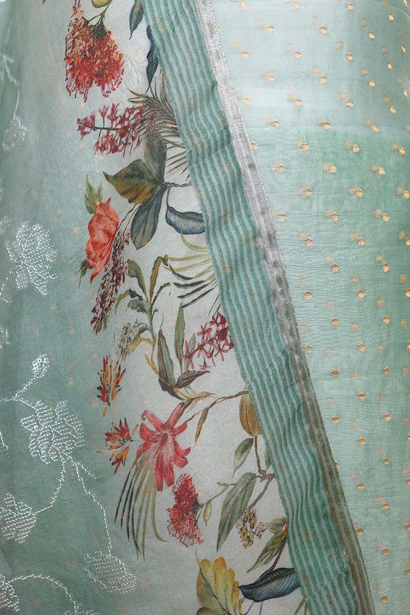 Sage Green Woven Organza Silk Dress Material
