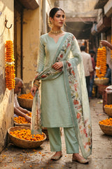 Sage Green Organza Silk Salwar Suit Set