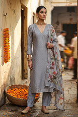 Ash Grey Organza Silk Salwar Suit Set