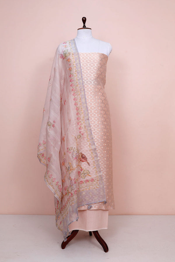 Rose Pink Embellished Tissue Silk Dress Material By Chinaya Banaras