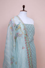 Aqua Blue Embellished Tissue Silk Dress Material - Chinaya Banaras