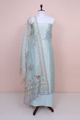 Aqua Blue Embellished Tissue Silk Dress Material By Chinaya Banaras