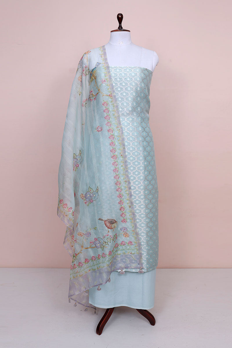 silk suit dress material Tussar Silk Dress Material in Orange and White