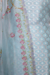 Aqua Blue Embellished Tissue Silk Dress Material - Chinaya Banaras