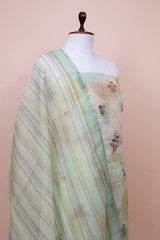 Sky Blue Floral Embroidered Organza Silk Dress Material - Chinaya Banaras
