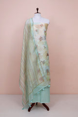 Sky Blue Floral Embroidered Organza Silk Dress Material By Chinaya Banaras