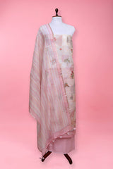 Pink Floral Embroidered Organza Silk Suit Set At Chinaya Banaras