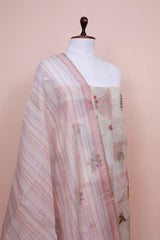 Pastel Pink Floral Embroidered Organza Silk Dress Material