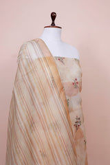 Caramel Brown Floral Embroidered Organza Silk Dress Material - Chinaya Banaras