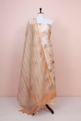 Caramel Brown Floral Embroidered Organza Silk Dress Material By Chinaya Banaras