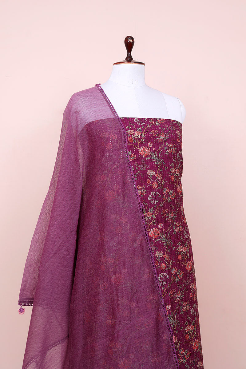 Midnight Purple Embellished Chanderi Silk  Dress Material
