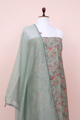 Sage Green Embellished Chanderi Silk  Dress Material