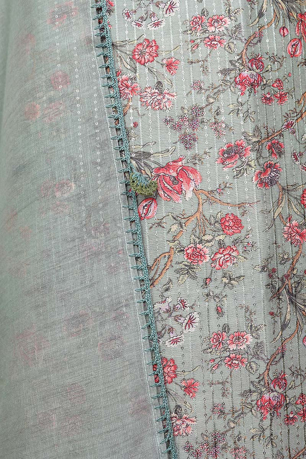 Sage Green Embellished Chanderi Silk  Dress Material
