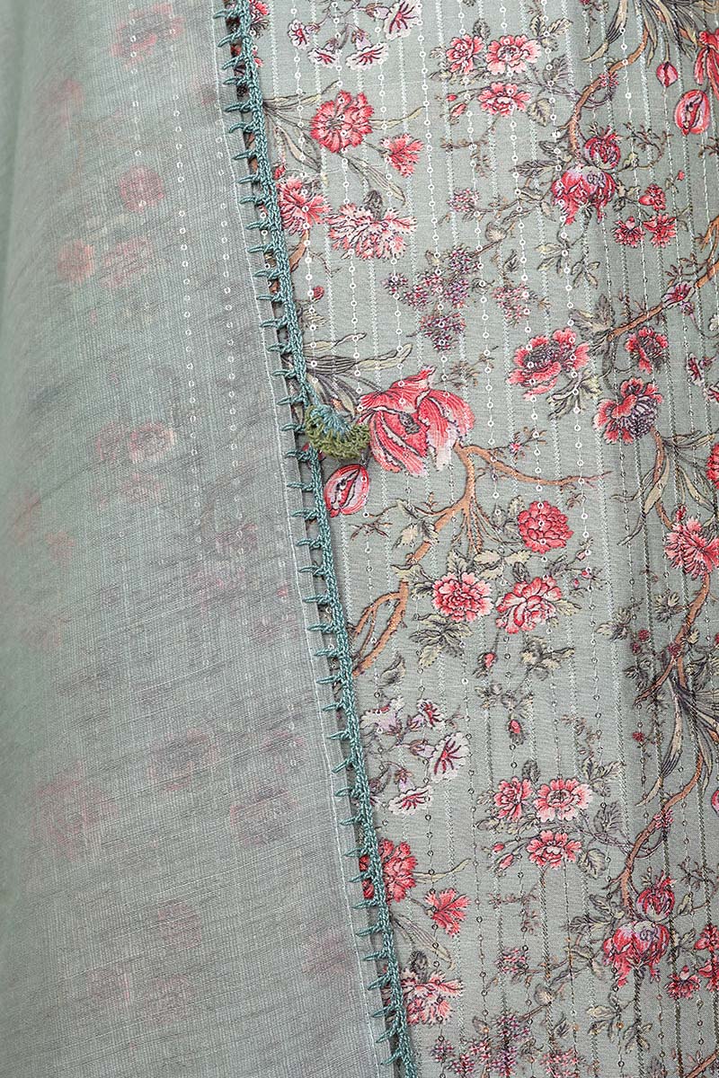 Sage Green Embellished Chanderi Silk  Dress Material