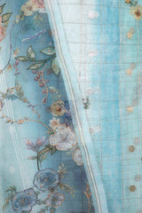 Aqua Blue Floral Printed Organza Silk Dress Material