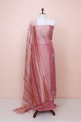 Rose Pink Floral Embroidered Tissue Silk Dress Material  By Chinaya Banaras 