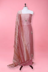 Pink Floral Embroidered Tissue Silk Suit Set At Chinaya Banaras