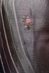 Steel Grey Floral Embroidered Tissue Silk Dress Material