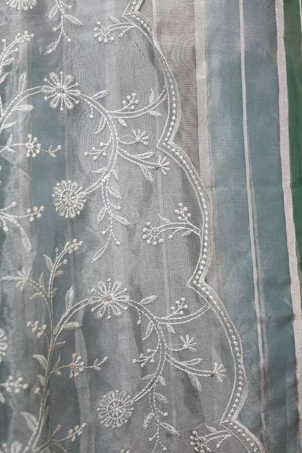 Silver Grey Rangkat Woven Tissue Silk Dress Material