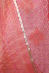 Old Rose Pink Geometrical Woven  Chanderi Silk Dress Material