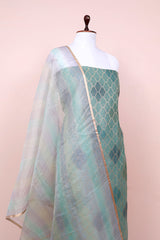 Tiffany Blue Geometrical Woven  Chanderi Silk Dress Material