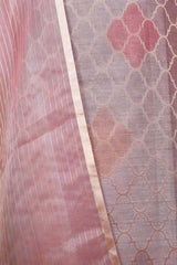 Rust Mauve Geometrical Woven Chanderi Silk Dress Material - Chinaya Banaras